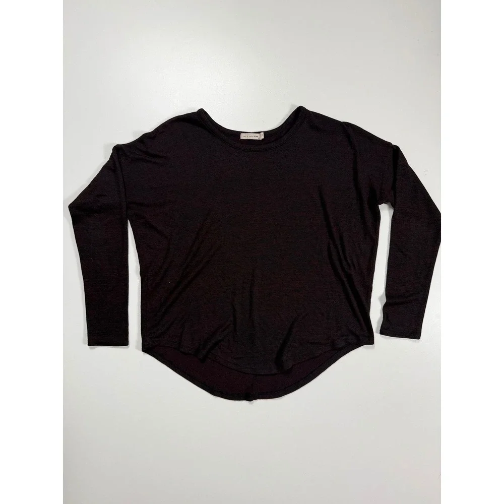 Rag & Bone JEAN Womens Medium‎ Burgundy Black Space Dye Long Sleeve High Low Top